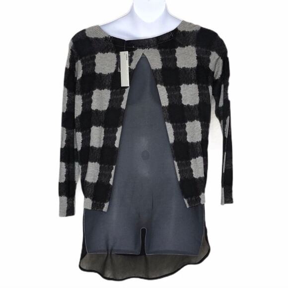 Georgette Trim Zero Degrees Celsius Black & Grey Plaid Plus Size Medium 2X NWT - Picture 4 of 7